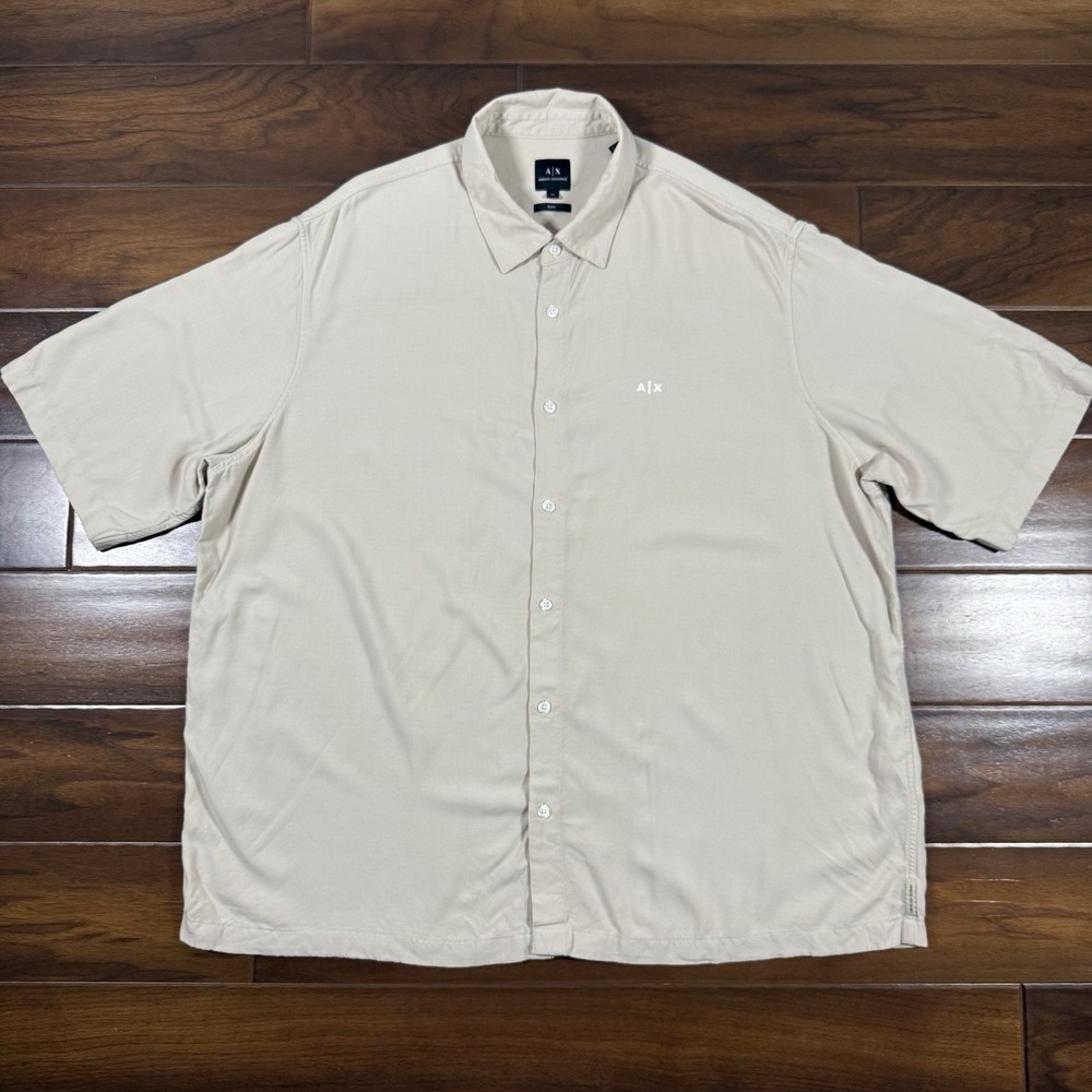 Armani Exchange A|X Men's Size XL Beige Short Sleeve Boxy Fit Button Up Shirt